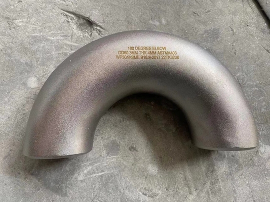 Accessori per tubi di acciaio inossidabile gomito OD80X3MM ASTM A182 F304 di BW di 180 gradi